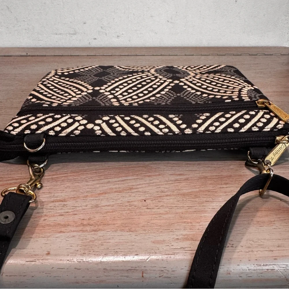 Danny K Tapestry Black And White Travel Crossbody‎ Multi Compartment Bag Purse
